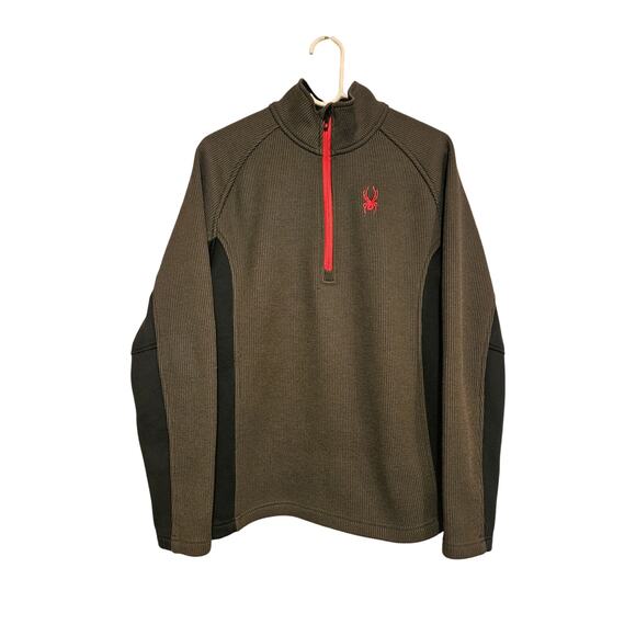 Spyder Outbound Sweater Men Size M 1/4 Zip Pullover Fleece Jacket Olive/Black - Picture 1 of 7